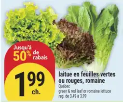 Marché Adonis LAITUE EN FEUILLES VERTES OU ROUGES, ROMAINE | GREEN & RED OR ROMAINE LETTUCE offer