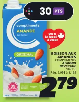 IGA COMPLIMENTS ALMOND BEVERAGE offer
