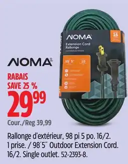 Canadian Tire NOMA 98´5˝ Outdoor Extension Cord. 16/2. Single outlet offer
