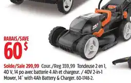Canadian Tire Worx 40V 2-in-1 5o Mower, 14 with 4Ah Battery & Charger offer