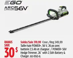 Canadian Tire EGO Power+ 56 V Hedge Trimmer, 26 with 2.5Ah Battery & Charger offer