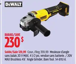 Canadian Tire DEWALT 20V MAX Brushless 41⁄2˝ Angle Grinder, Bare Tool offer