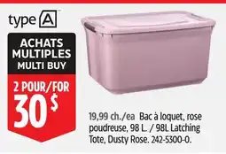 Canadian Tire 98L Latching Tote, Dusty Rose offer