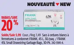 Canadian Tire FRANK 45 L Small Drawstring Garbage Bags offer