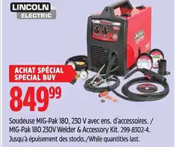 Canadian Tire Lincoln Electric MIG-Pak 180 230V Welder & Accessory Kit offer