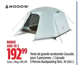 Canadian Tire WOODS Cascade 3-Person Backpacking Tent offer