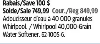 Canadian Tire Whirlpool 40,000-Grain Water Softener offer