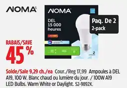 Canadian Tire Ampoules à DEL A19, 100 W. Blanc chaud ou lumière du jour offer