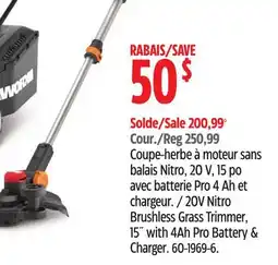 Canadian Tire 20V Nitro Brushless Grass Trimmer, 15 with 4Ah Pro Battery & Charger offer