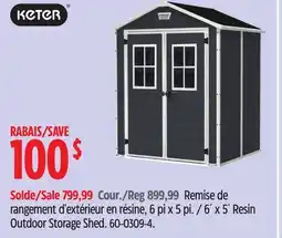 Canadian Tire 6´ x 5´ Resin Outdoor Storage Shed offer