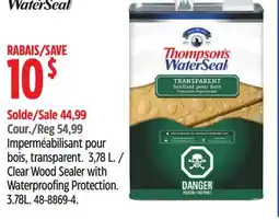 Canadian Tire Clear Wood Sealer with Waterproofing Protection. 3.78L offer