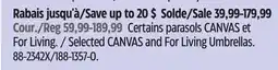 Canadian Tire Selected CANVAS and For Living Umbrellas offer
