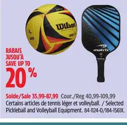 Canadian Tire WILSON Selected Pickleball and Volleyball Equipment offer