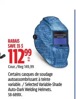 Canadian Tire Selected Variable-Shade Auto-Dark Welding Helmets offer