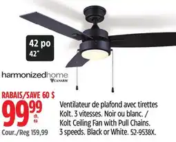 Canadian Tire Kolt Ceiling Fan with Pull Chains. 3 speeds offer