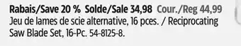 Canadian Tire DEWALT Reciprocating Saw Blade Set offer