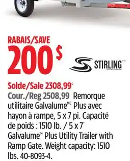 Canadian Tire Stirling 5 x 7´ Galvalume Plus Utility Trailer with Ramp Gate offer