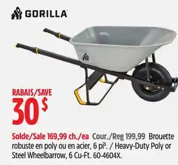 Canadian Tire Gorilla Heavy-Duty Poly or Steel Wheelbarrow, 6Cu-Ft offer