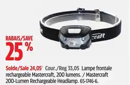 Canadian Tire Mastercraft 200-Lumen Rechargeable Headlamp offer