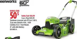 Canadian Tire 60V Cordless 4-in-1 Push Mower, 21˝ with 4Ah Battery. 60-0665-4 offer