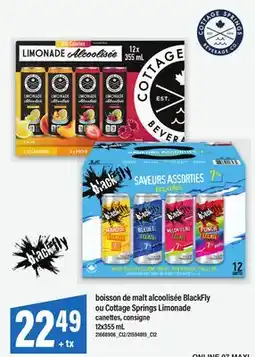 Maxi BOISSON DE MALT ALCOOLISÉE BLACKFLY OU COTTAGE SPRINGS LIMONADE CANETTES, CONSIGNE offer