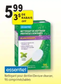 Familiprix Essentiel overnight whitening denture cleanser tablets Mint Flavor 96un offer