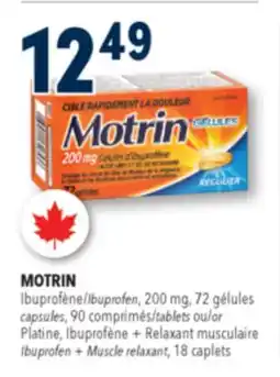Familiprix MOTRIN, Ibuprofen, 200 mg, 72 capsules, 90 tablets or Ibuprofen + Muscle relaxant, 18 caplets offer