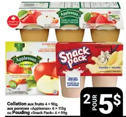 Pasquier Collation aux fruits 4 x 90 g, aux pommes Applesnax 6 x 113 g ou Pouding Snack Pack 4 x 99 g offer