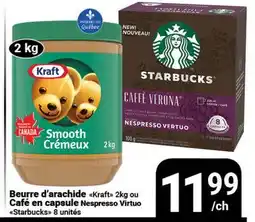 Pasquier Beurre d'arachide Kraft 2kg ou Café en capsule Nespresso Virtuo Starbucks 8 unités offer