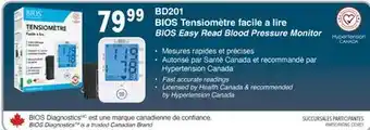 Familiprix Bios Diagnostics easy read blood pressure monitor precision 6.0 offer