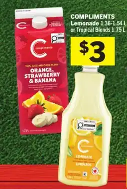 Foodland COMPLIMENTS Lemonade 1.36-1.54 L or Tropical Blends 1.75 L offer