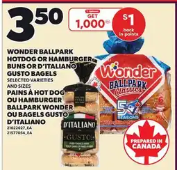 Independent Grocer WONDER BALLPARK HOTDOG OR HAMBURGER BUNS OR D'ITALIANO GUSTO BAGELS offer