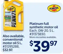 Walmart Pennzoil Platinum full synthetic motor oil offer