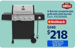 Walmart 4-Burner propane gas grill with side burner offer