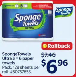 Walmart SpongeTowels Ultra 3 = 6 paper towels offer