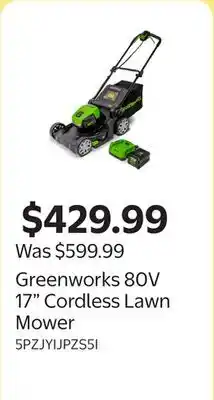 Walmart Greenworks 80V 17 Cordless Lawn Mower offer