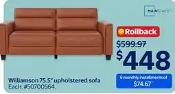 Walmart Mainstays Williamson 75.5 upholstered sofa offer