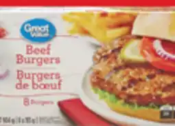Walmart Great Value beef or chicken burgers or fully cooked burgers offer