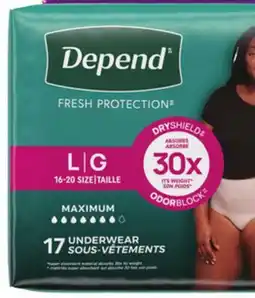 Food Basics DEPEND UNDERWEAR 17'S OR POISE PADS 27 - 66'S offer