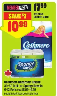 FreshCo Cashmere Bathroom Tissue 30-50 Rolls or SpongeTowels 6-12 Rolls offer