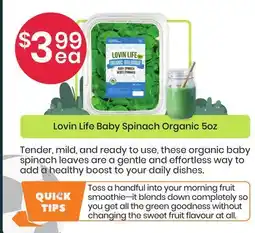Healthy Planet Lovin Life Baby Spinach offer