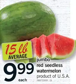 Fortinos JUMBO RED SEEDLESS WATERMELON offer