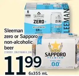 Fortinos SLEEMAN ZERO OR SAPPORO NON-ALCOHOLIC BEER offer