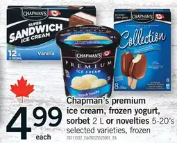 Fortinos CHAPMAN'S PREMIUM ICE CREAM, FROZEN YOGURT, SORBET 2 L OR NOVELTIES 5-20'S offer