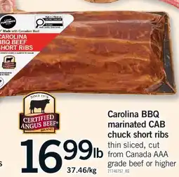 Fortinos CAROLINA BBQ MARINATED CAB CHUCK SHORT RIBS offer