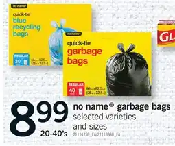Fortinos NO NAME GARBAGE BAGS, 20-40'S offer
