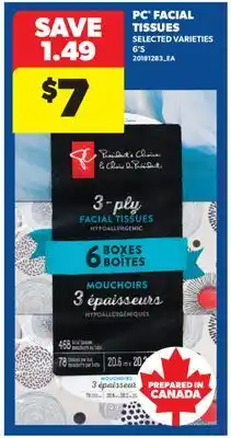 Real Canadian Superstore PC FACIAL TISSUES, 6' S offer