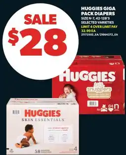 Real Canadian Superstore HUGGIES GIGA PACK DIAPERS, SIZE N - 7, 42-128' S offer
