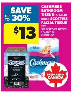 Real Canadian Superstore CASHMERE BATHROOM TISSUE, 12/24 = 48 ROLLS, SCOTTIES FACIAL TISSUE, 12' S offer