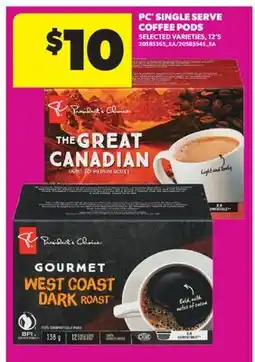 Real Canadian Superstore PC SINGLE SERVE COFFEE PODS, 12' S offer